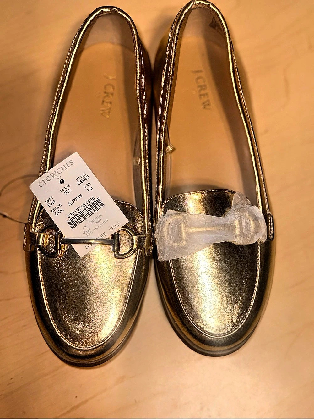 J.Crew Crewcuts Metallic Bit Loafers Gold US 3